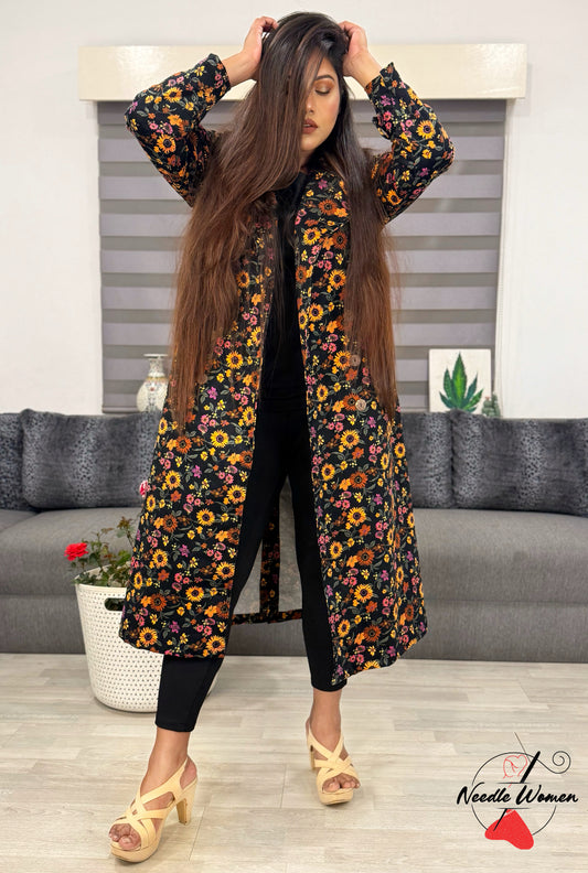 Black floral overcoat